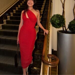 HOUSE OF CB red bodycon one shoulder dress